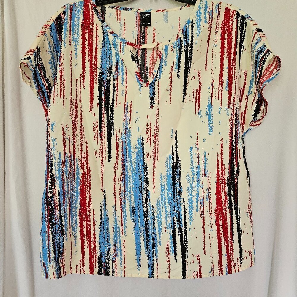 Emery Rose | Blue, REd and‎ Black  Blouse | Size Large